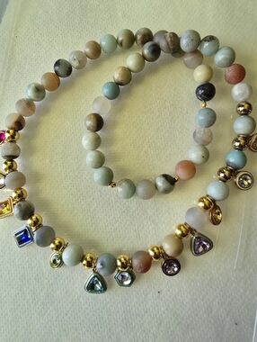 Multi-Color Amazonite Beaded Necklace Set with Gold Accents